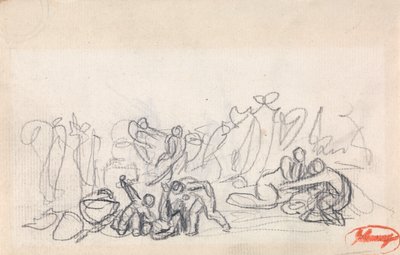 Groep figuren, mogelijk spelende vrouwen en kinderen door George Romney