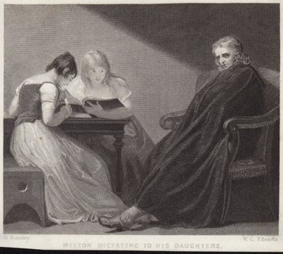 John Milton dicteert aan zijn dochters door George Romney