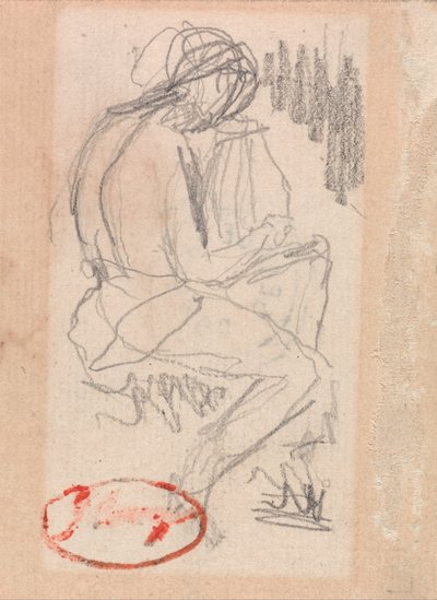 Zittende figuur die een harp bespeelt door George Romney