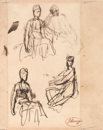 Zittende vrouw: Drie studies door George Romney