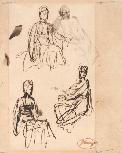 Zittende vrouw: drie studies door George Romney