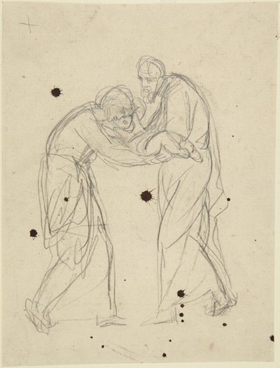Staande mannelijke en vrouwelijke figuren die een baby vasthouden door George Romney