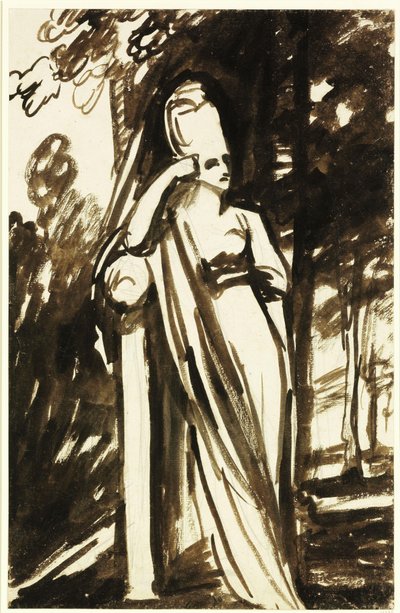 Staande vrouw bij een stele door George Romney