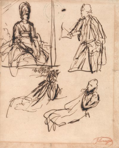 Studievoorbeelden voor portretten van een man en een vrouw door George Romney