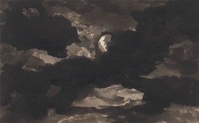 Studie van een bewolkte hemel met maanlicht door George Romney