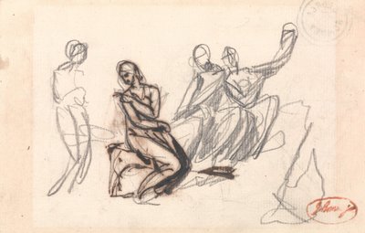 Drie zittende en een staande figuur door George Romney