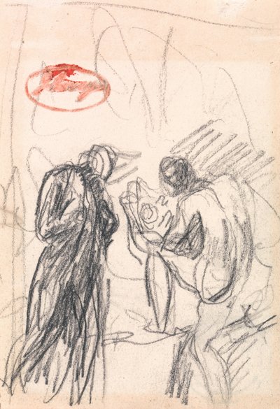 Twee figuren, met één geknield mannelijk naakt door George Romney