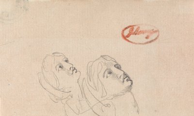 Twee hoofden kijken omhoog door George Romney