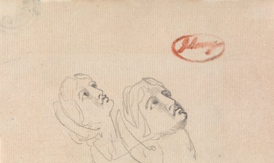 Twee hoofden die omhoog kijken door George Romney