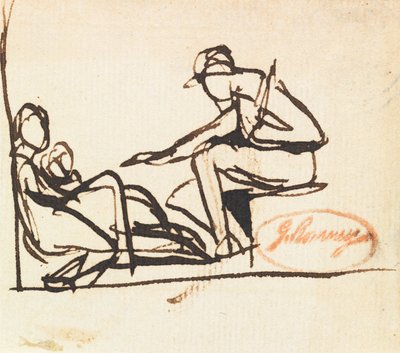 Twee zittende figuren door George Romney