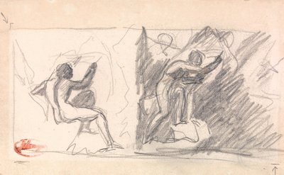Twee schetsen: Zittend mannelijk naakt, achteraanzicht; Staande figuur, gebarend door George Romney