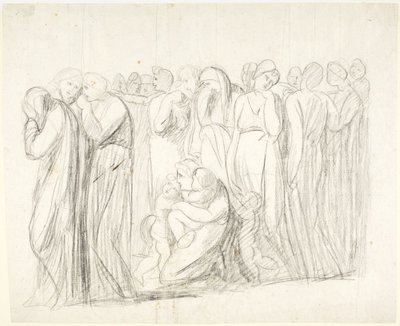Huilende vrouwen en kinderen: studie voor *De beschuldiging van Susanna*; Verso: figuurstudies door George Romney