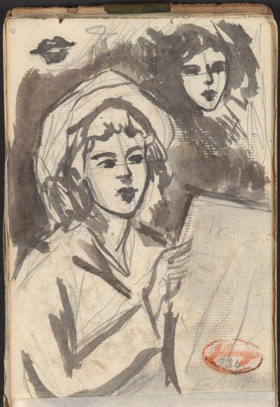 Lezende vrouw en gezichtsstudie door George Romney