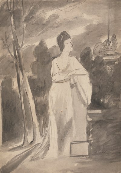Vrouw bij een zuil door George Romney