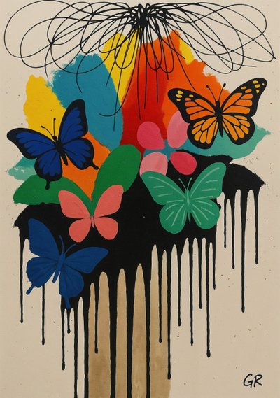 Tekens waar we aan vasthouden, 2025 (acryl op doek) door George Rosaly