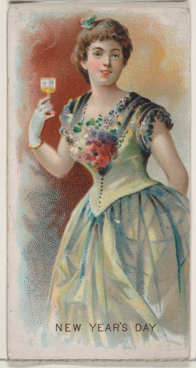 Nieuwjaarsdag, Verenigde Staten, uit de Feestdagenserie N80 voor Duke sigarettenmerk, 1890 door George S. Harris and Sons