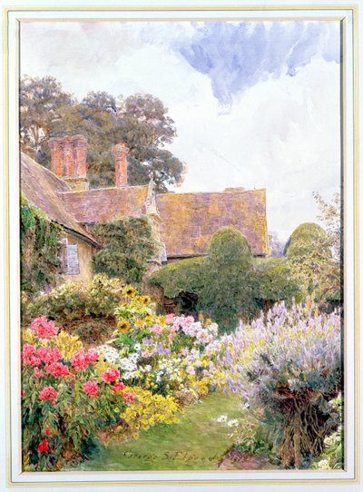 De tuinen van het landhuis, Cleeve Prior, Worcestershire door George Samuel Elgood