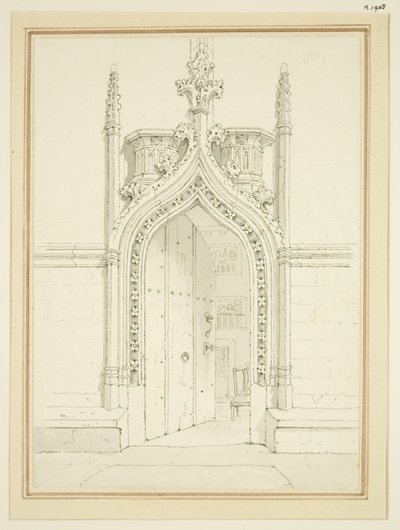 Deur van de sacristie van St Mary Redcliffe, ca. 1812 door George Shepherd