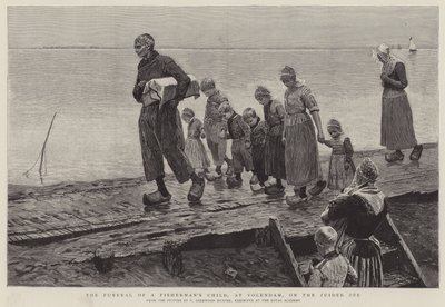 De begrafenis van een visserskind, in Volendam, aan de Zuiderzee door George Sherwood Hunter