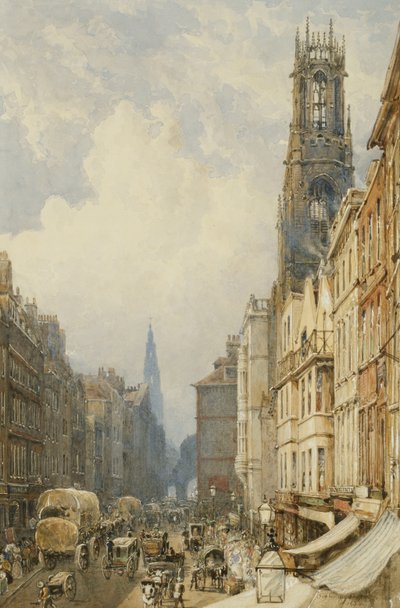 Fleet Street Kijkend naar Temple Bar met Oude St. Dunstans en St. Clement Danes, 1834 door George Sidney Shepherd
