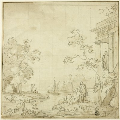 Havengezicht met figuren, Tempel door George Smith of Chichester