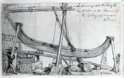 Het verplaatsen van de ijzeren balken die werden gebruikt om het Hunterian Museum bij het Royal College of Surgeons te bouwen, 1835 door George Snr Scharf