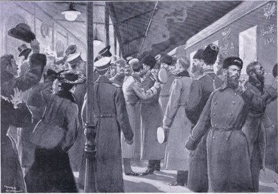 Tsaar neemt afscheid van officieren van de Keizerlijke Garde, illustratie uit Cassells History of the Russo-Japanese War Vol 1, ca. 1900 door George Soper