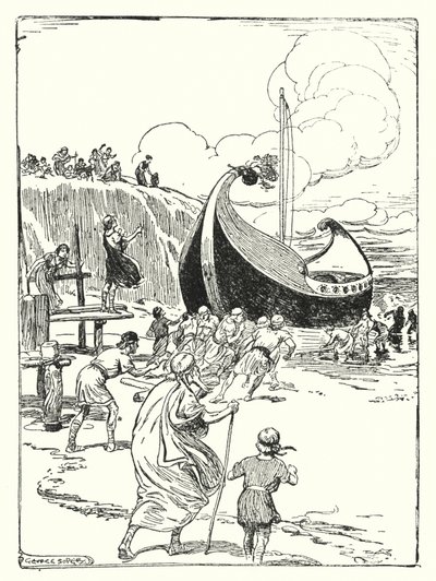 Jason en de Argonauten: "Het goede schip Argo sprong van het zand op de rollen en dook vooruit als een dappere paard" (litho) door George Soper