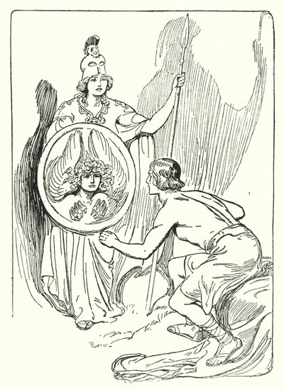 Perseus: "In de spiegel van het schild verscheen een gezicht" (litho) door George Soper