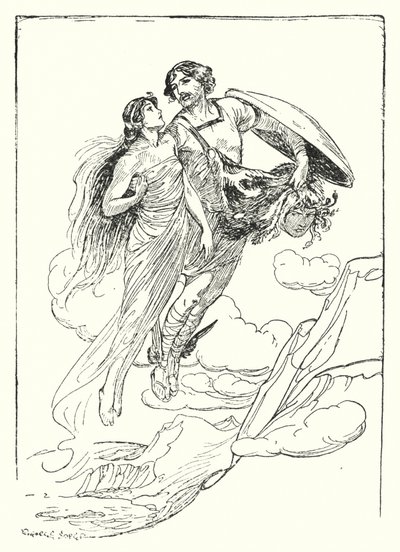 Perseus: "Perseus tilde zijn mooie Andromeda in zijn armen en vluchtte met haar naar de klif" door George Soper