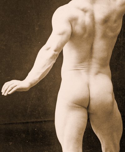 Eugen Sandow, in klassieke oude Grieks-Romeinse pose, detail van DGC 1073442 c.1894 door George Steckel