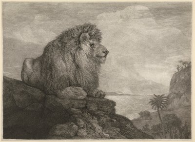 Een Leeuw [Een Leeuw rustend op een Rots] door George Stubbs