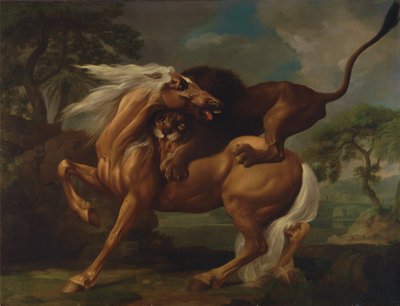 Een leeuw valt een paard aan door George Stubbs
