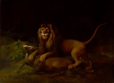 Een leeuw valt een hert aan door George Stubbs