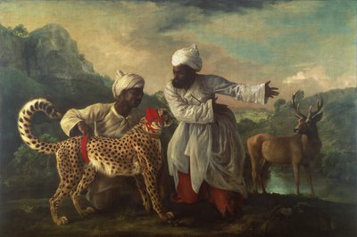 Cheetah en Hert met twee Indianen, c.1765 door George Stubbs