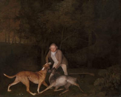 Freeman, de wildbeheerder van de Graaf van Clarendon, met een stervende hinde en hond door George Stubbs