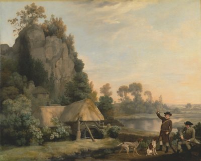 Twee heren aan het schieten, met uitzicht op Creswell Crags, ter plaatse genomen door George Stubbs
