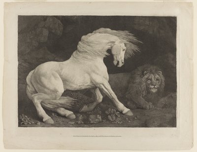 Een paard geschrokken door een leeuw, naar George Stubbs door George Townley Stubbs