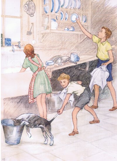 Moeder helpen in de keuken, uit Pets Limited uitgegeven door Collins door George Vernon Stokes