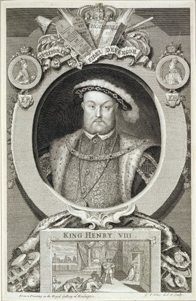 Hendrik VIII (1491-1547), naar een schilderij in de Koninklijke Galerij in Kensington door George Vertue