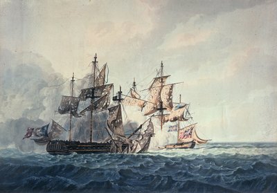 De actie tussen Zijne Majesteits Sloep, Bonne Citoyenne, en de Franse fregat, La Furieuse, op 6 juli 1809, van de Westelijke Eilanden, gegraveerd door R und D Havell, gepubliceerd door Robert Cribb in 1810 door George Webster