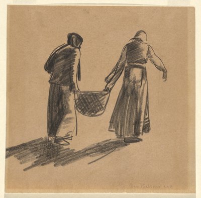Vrouw met Mand, en dekblad met drukinstructies door George Wesley Bellows