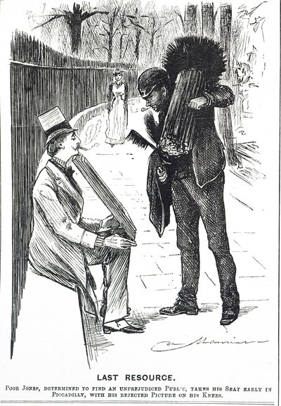 Cartoon van een schoorsteenveger en zijn borstels door George du Maurier