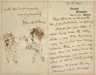 Brief met tekening van Whistler die Du Maurier bedreigt door George du Maurier