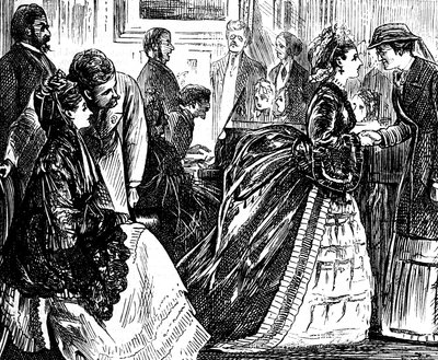 Sociale bijeenkomst van Engelse adel door George du Maurier