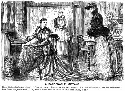 Universitaire opleiding voor vrouwen maakt hun gesprekken verwarrend voor hun minder opgeleide vrienden. George du Maurier cartoon uit Punch, Londen, 7 december 1889 (gravure) door George du Maurier