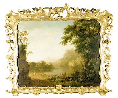 Een Italiaans Bosrijk Rivierlandschap met Figuren op de Voorgrond en een Dorp daarachter door George the Elder Barret