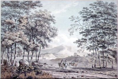 Landschap met Rivier en Figuren door George the Elder Barret