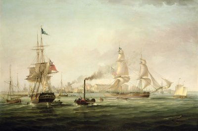 Uitzicht op de haven van Hull met de Spartan door George the Elder Chambers