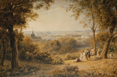 Een Uitzicht op Versailles met Elegante Figuren op de Voorgrond bij Zonsondergang door George the Younger Barret